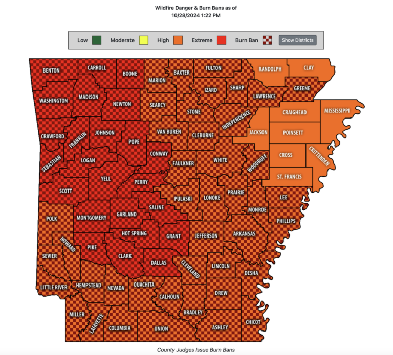 24 Counties in Arkansas placed under extreme wildfire risk